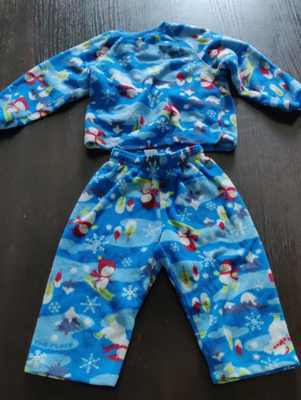 The Children's Place Bright Blue Fleece Pajama Set with Penguin Print